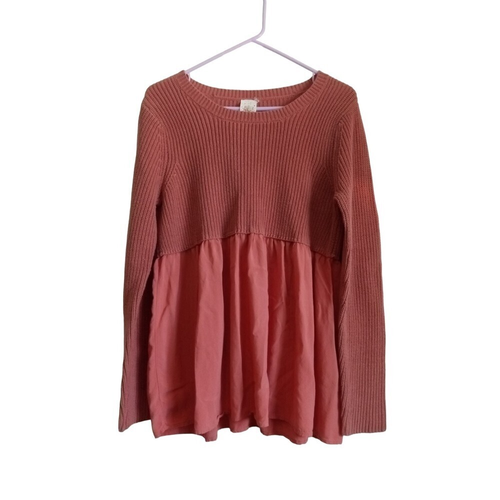 Self-esteem Mauve knit and sheer‎ ruffle bottom tunic long sleeve